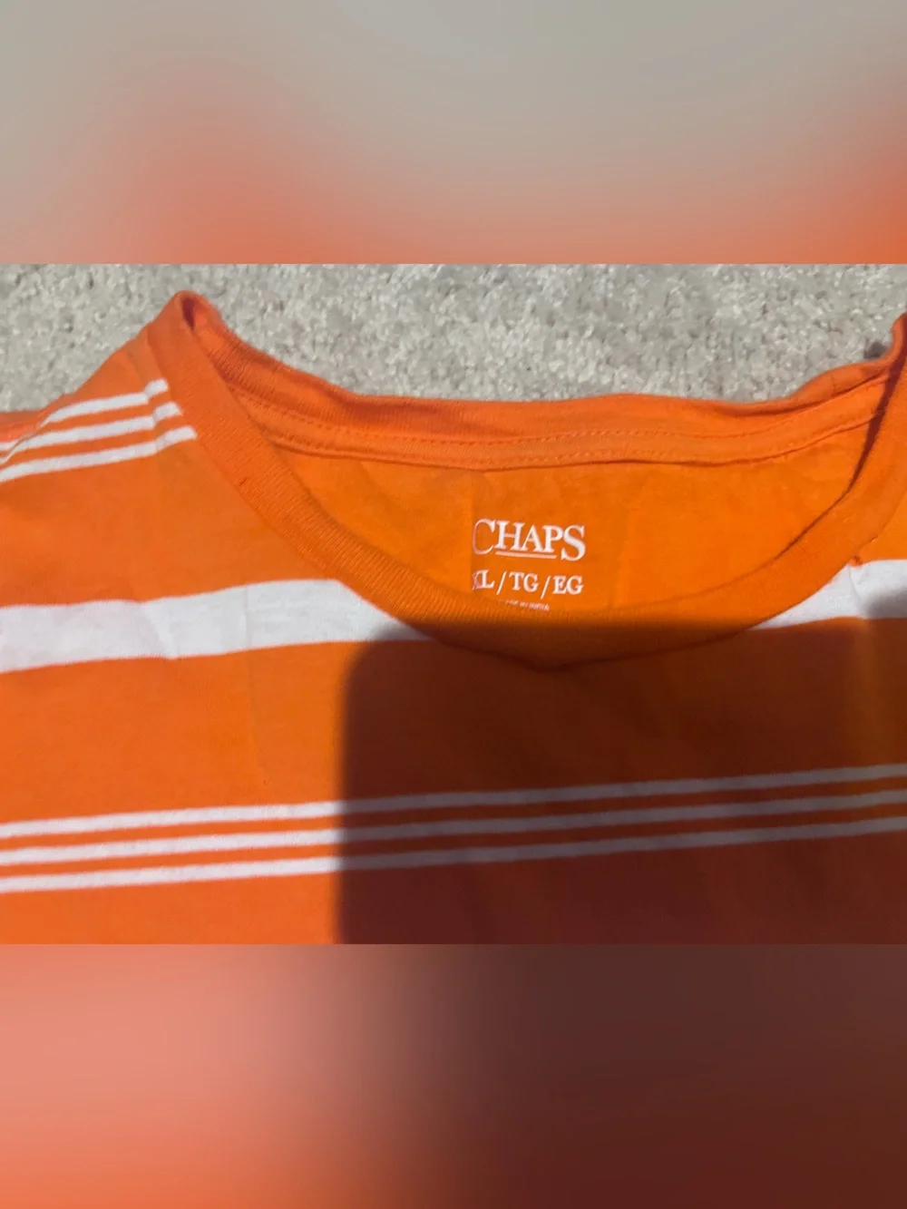 Chaps Orange and White Striped Crew Neck Tee - Picture 4 of 4